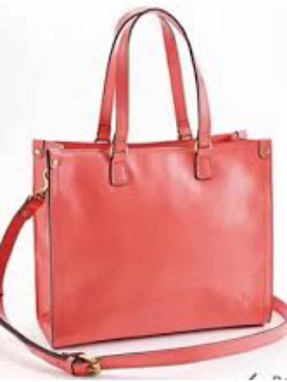 Patricia Nash Coral Red Leather Tote with Detachable Strap